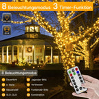 Ollny 200 LEDs 20m Lichterkette Weihnachtsbaum außen für Party (Warmweiß, 8 Modi, IP44 wasserdicht)