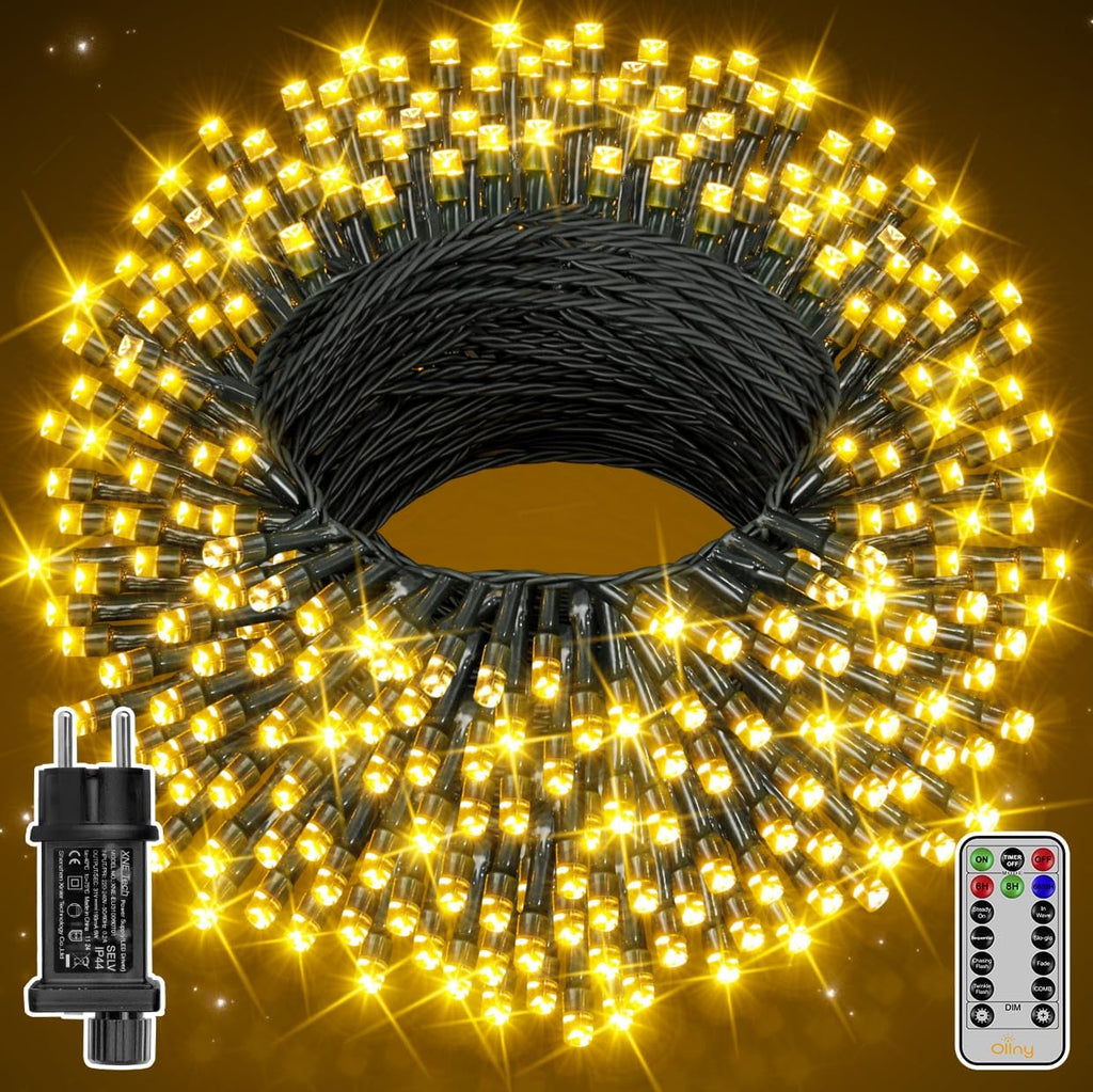 Ollny 200 LEDs 20m Lichterkette Weihnachtsbaum außen für Party (Warmweiß, 8 Modi, IP44 wasserdicht)