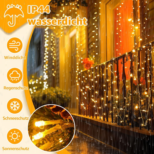 Ollny 1000 LEDs 100m Lichterkette außen für Garten Balkon Hochzeit Party (Warmweiß, 8 Modi, IP44 wasserdicht)