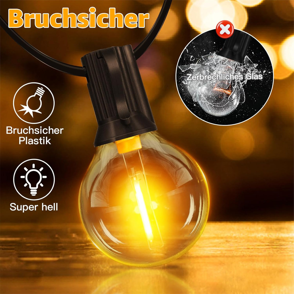 Ollny G40 Lichterkette für den Außenbereich, geeignet für Lichterketten, Garten, Balkon, Pavillon, Pergola (verbindbar, IP45 wasserdicht, 2700k)