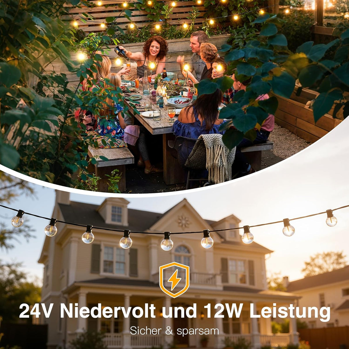 Ollny G40 Lichterkette für den Außenbereich, geeignet für Lichterketten, Garten, Balkon, Pavillon, Pergola (verbindbar, IP45 wasserdicht, 2700k)