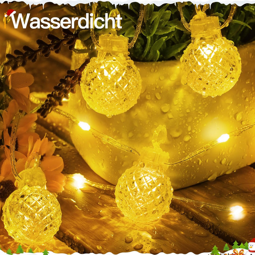 Ollny G29 Led Lichterkette außen für Garten Hochzeit Balkon Party (Warmweiß, 8 Modi, IP67 wasserdicht, 2700k)