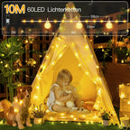 Ollny G29 Led Lichterkette außen für Garten Hochzeit Balkon Party (Warmweiß, 8 Modi, IP67 wasserdicht, 2700k)