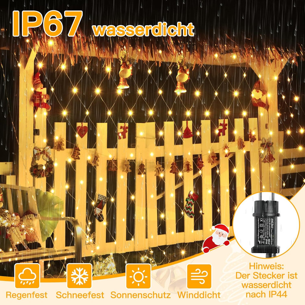 Ollny Lichternetz Außen für Büsche Garten Zimmer (Warmweiß, 8 Modi, Timer, IP45 Wasserdichte)