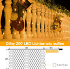 Ollny Lichternetz Außen für Büsche Garten Zimmer (Warmweiß, 8 Modi, Timer, IP45 Wasserdichte)