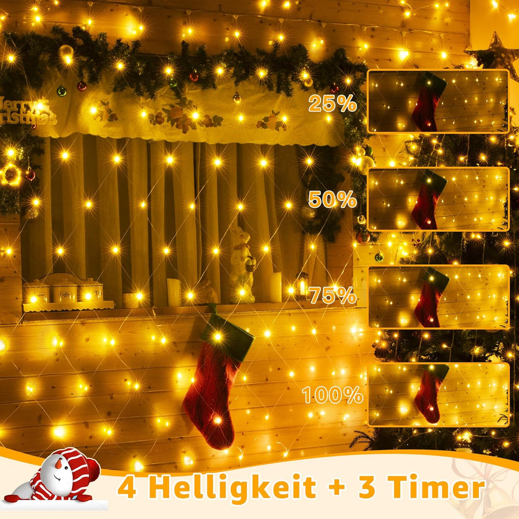 Ollny Lichternetz Außen für Büsche Garten Zimmer (Warmweiß, 8 Modi, Timer, IP45 Wasserdichte)