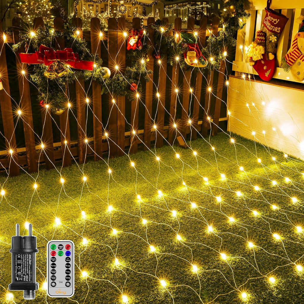 Ollny Lichternetz Außen für Büsche Garten Zimmer (Warmweiß, 8 Modi, Timer, IP45 Wasserdichte)