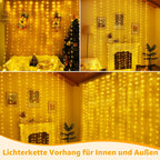 Ollny 300 LEDs 3m*3m Vorhangleuchten für den Außenbereich (anschließbar, IP67 wasserdicht, warmweiß, 8 Modi)