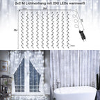 Ollny 200 LEDs 2m*2m Fernbedienung Innen Stecker (Weiß, 8 Modi, IP44 wasserdicht)