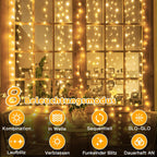 Ollny 200 LED 2m*2m USB Kupferdraht Vorhang Lichterkette mit Haken (warmweiß, IP44 wasserdicht)