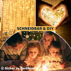 Ollny 200 LED 2m*2m USB Kupferdraht Vorhang Lichterkette mit Haken (warmweiß, IP44 wasserdicht)
