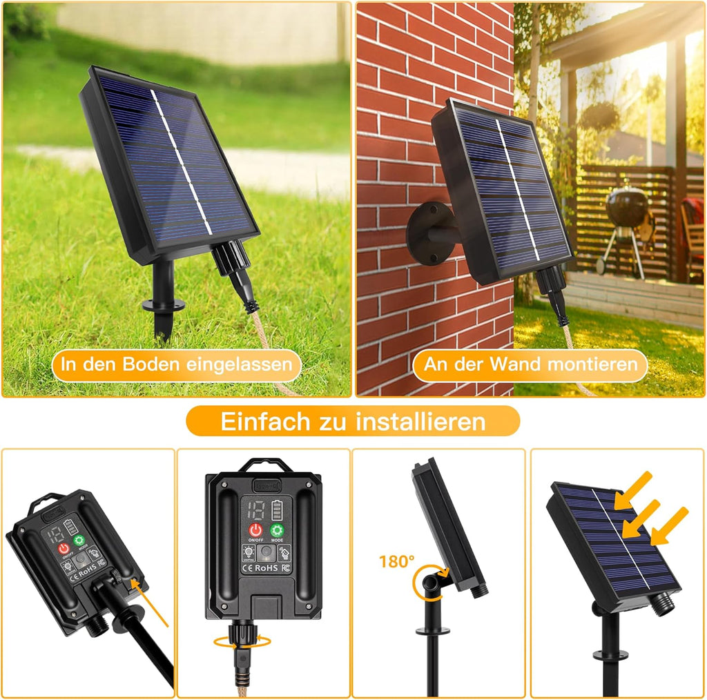 Ollny S17 6m Solar-Lichterkette für den Außenbereich (16 Glühbirnen, IP45 wasserdicht, 8 Modi)