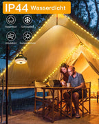 Ollny Solar Camping Lichterkette Aufrollbar (USB, 8 Modi, Timer Dimmbar, IP44 Wasserdichte)