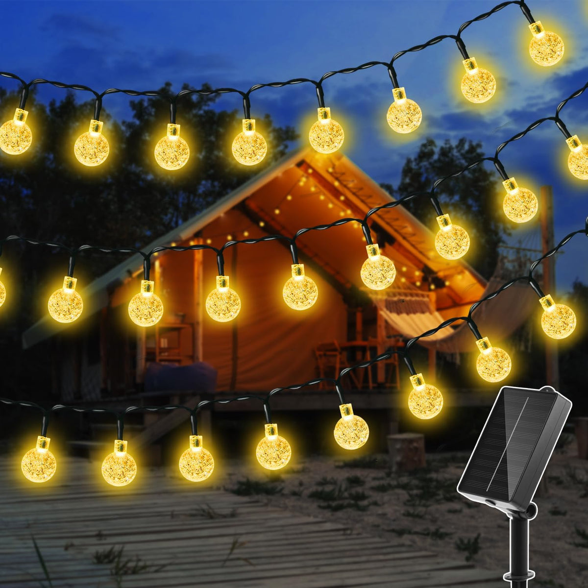 Ollny Solar Lichterkette Aussen(Warmweiß, 8 Modi, IP44 Wasserdichte)