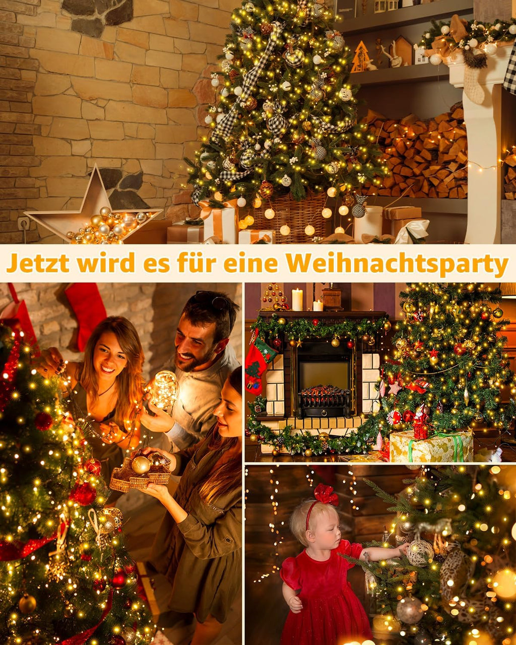 Ollny Solar Lichterkette Aussen für 150, 180, 240cm Tannenbaum (Warmweiß, 8 Modi, Timer, IP44 Wasserdichte)