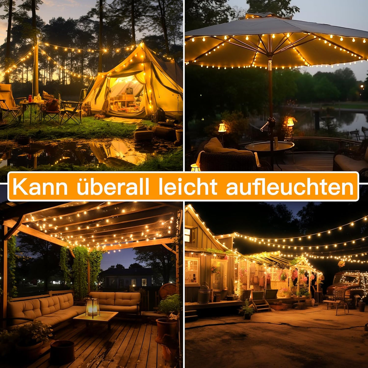 Ollny Solar Lichterkette Aussen(Warmweiß, 8 Modi, IP44 Wasserdichte)