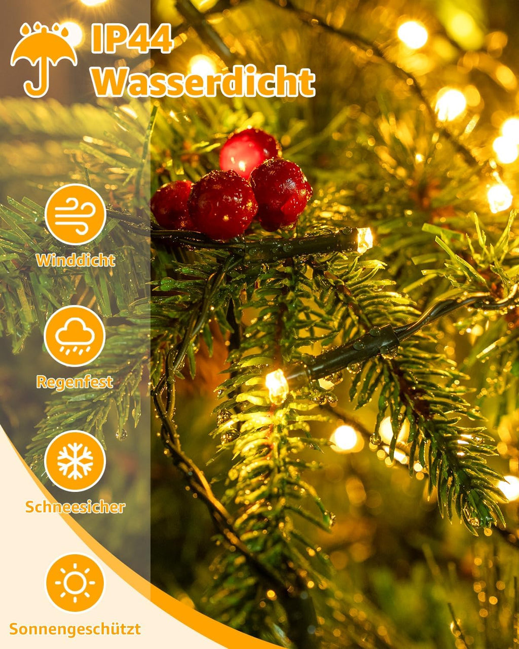 Ollny Solar Lichterkette Aussen für 150, 180, 240cm Tannenbaum (Warmweiß, 8 Modi, Timer, IP44 Wasserdichte)