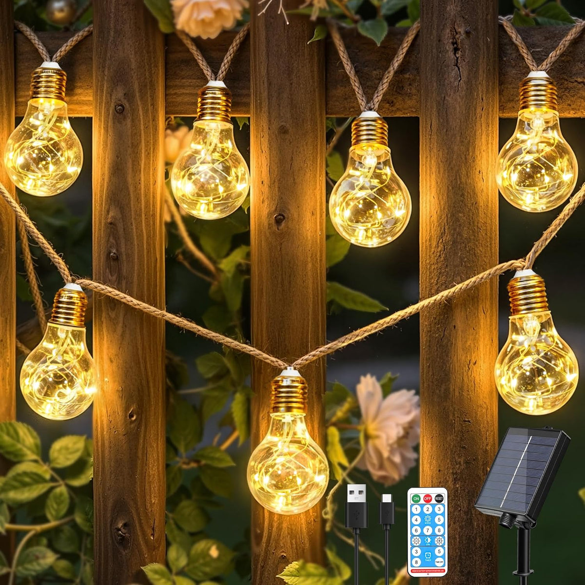 Ollny Solar Lichterkette Aussen (USB, 8 Modi, Timer Dimmbar, IP45 Wasserdichte)