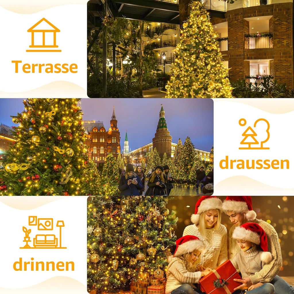 Ollny Solar Lichterkette Aussen für 150, 180, 240cm Tannenbaum (Warmweiß, 8 Modi, Timer, IP44 Wasserdichte)