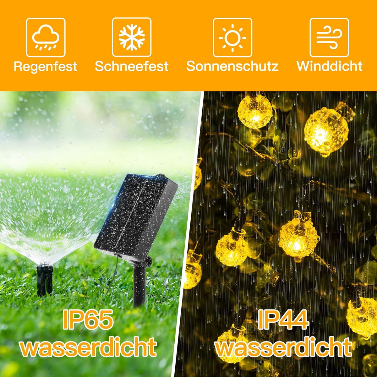 Ollny Solar Lichterkette Aussen(Warmweiß, 8 Modi, IP44 Wasserdichte)