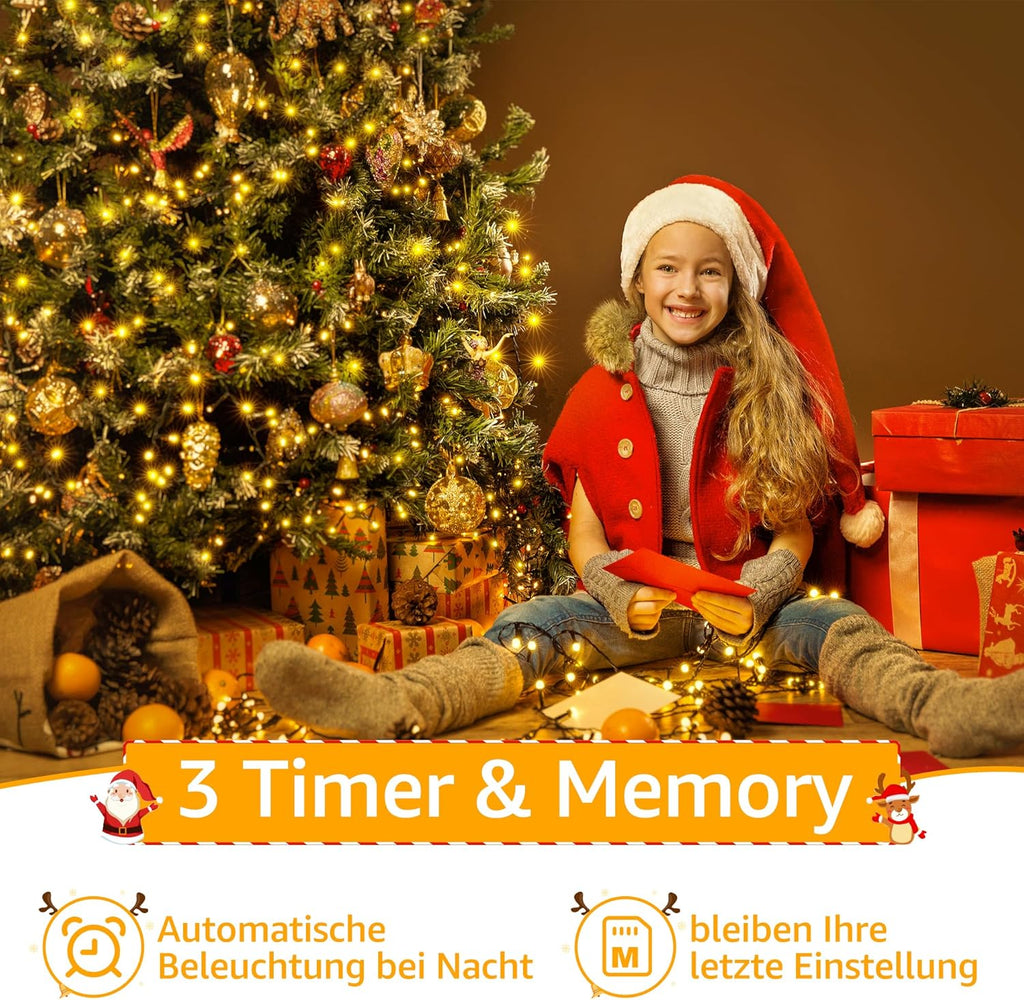 Ollny Solar Lichterkette Aussen für 150, 180, 240cm Tannenbaum (Warmweiß, 8 Modi, Timer, IP44 Wasserdichte)