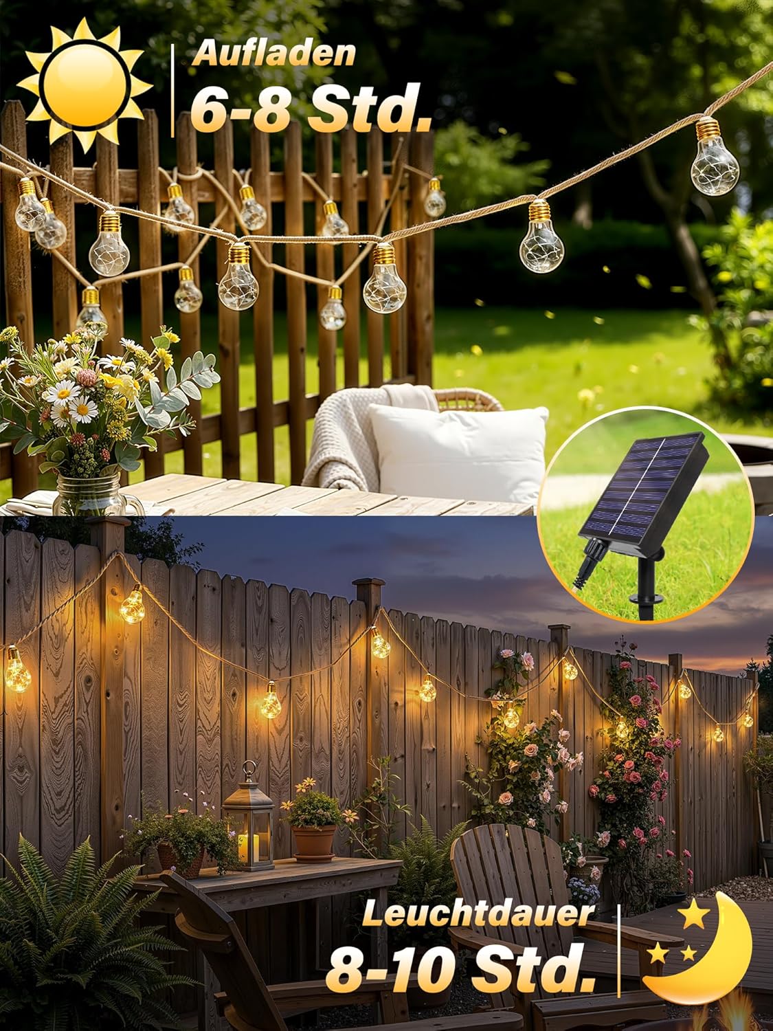 Ollny Solar Lichterkette Aussen (USB, 8 Modi, Timer Dimmbar, IP45 Wasserdichte)
