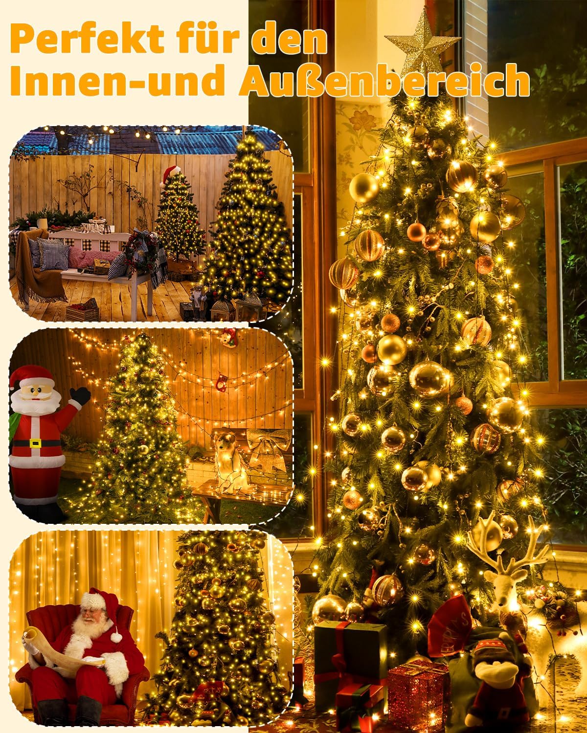 Ollny Solar Lichterkette Aussen für 150, 180, 240cm Tannenbaum (Warmweiß, 8 Modi, Timer, IP44 Wasserdichte)