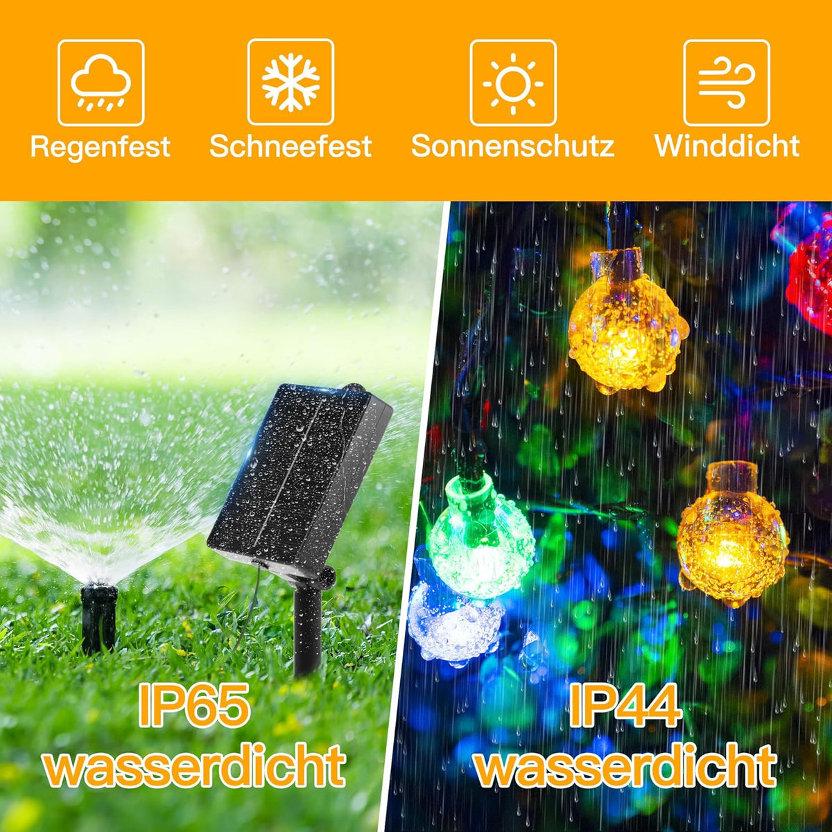 Ollny Solar Lichterkette Aussen(Bunt, 8 Modi, IP44 Wasserdichte)