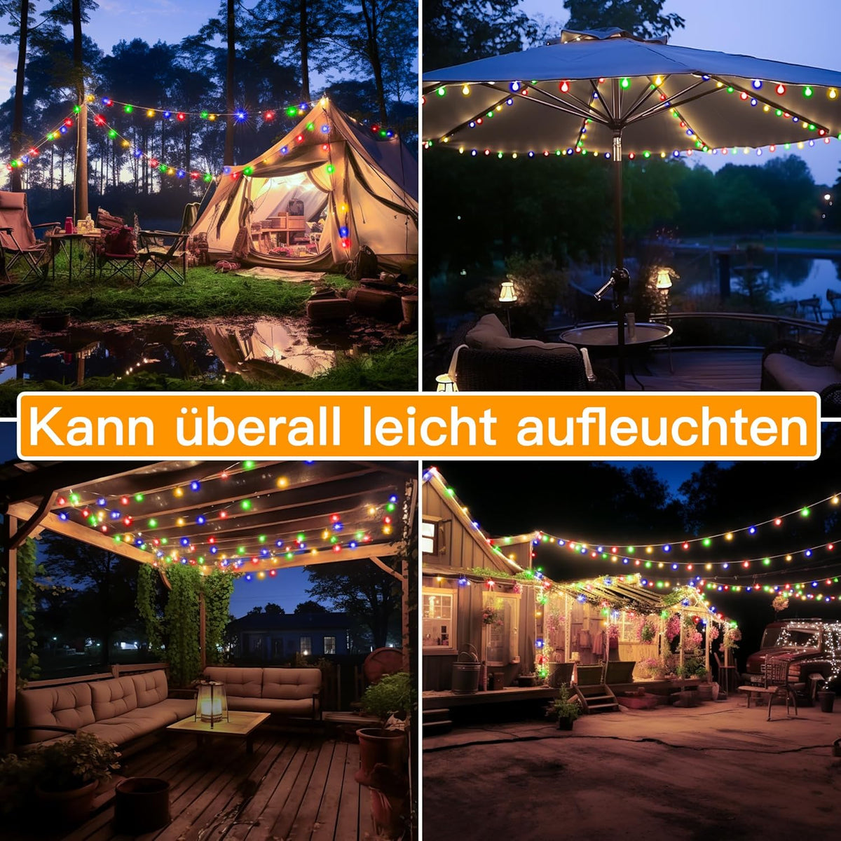 Ollny Solar Lichterkette Aussen(Bunt, 8 Modi, IP44 Wasserdichte)