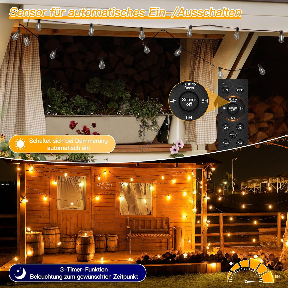 Ollny S11 Solar Lichterkette Außen (Timer, 3 Modi, IP45 Wasserdichte)