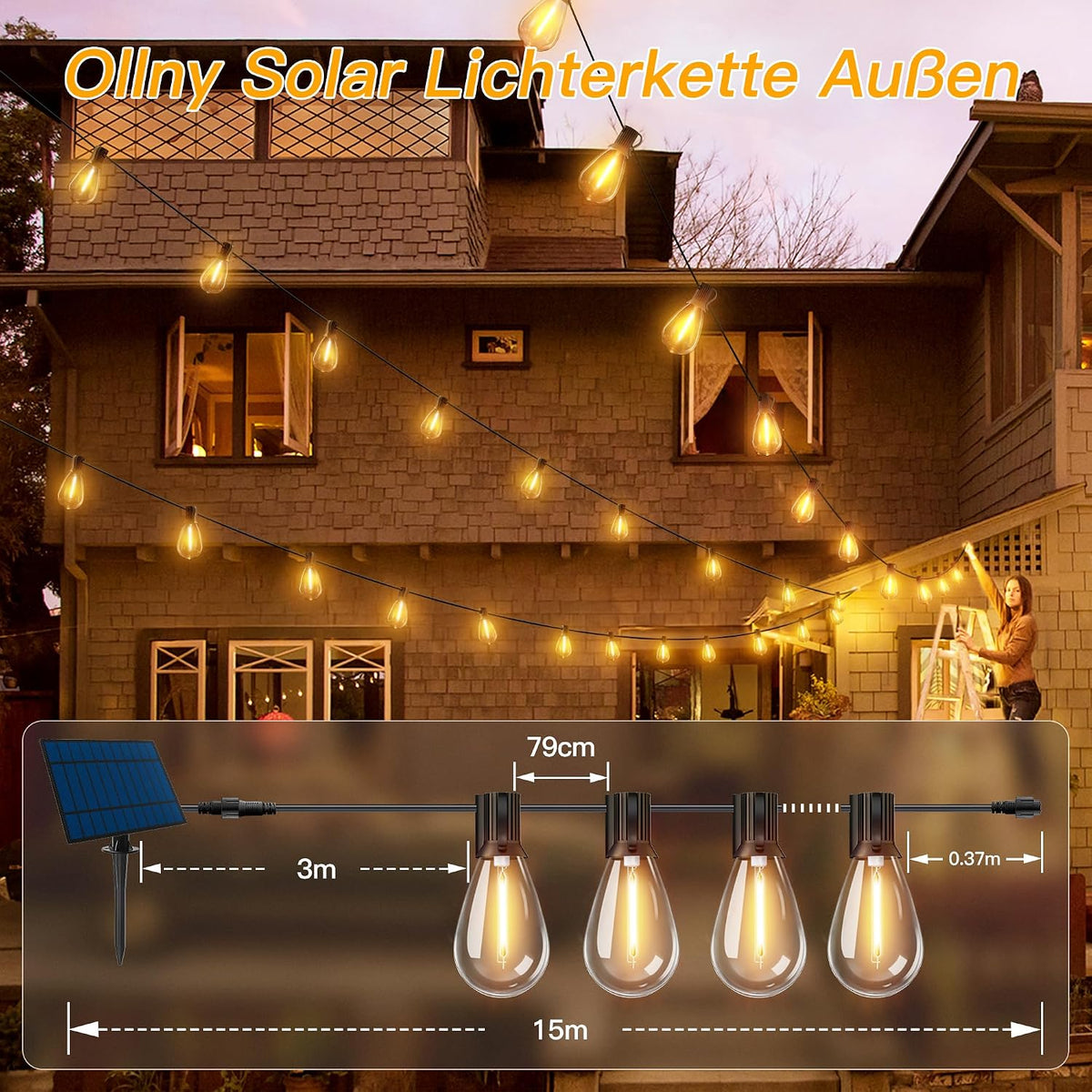 Ollny S11 15m Solar Lichterkette Außen – Ollnyde