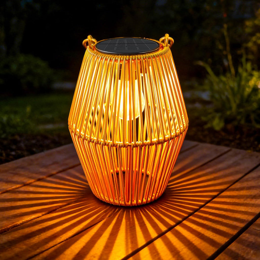 Ollny Solarlampen in Rattan Boho für Wege, Poolbereiche, Girlanden (Warmweiß, IP44 wasserdicht)