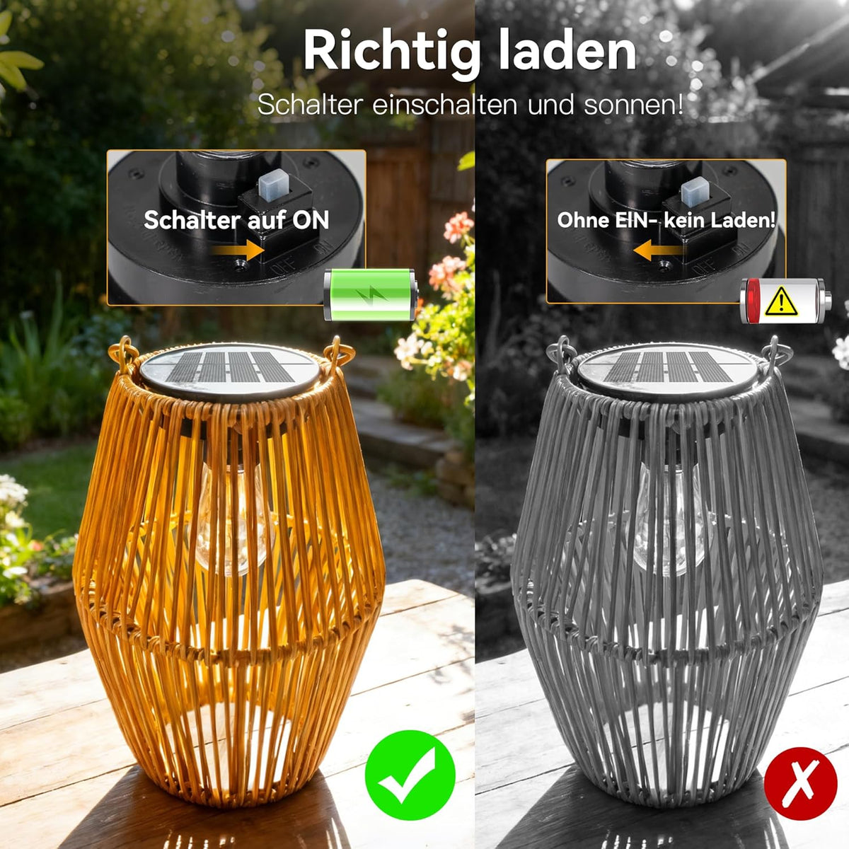 Ollny Solarlampen in Rattan Boho für Wege, Poolbereiche, Girlanden (Warmweiß, IP44 wasserdicht)