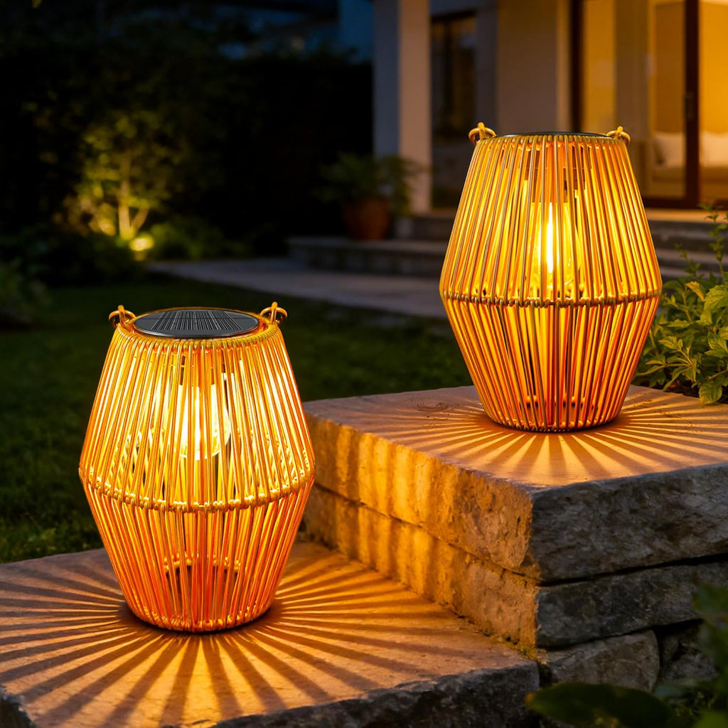 Ollny Solarlampen in Rattan Boho für Wege, Poolbereiche, Girlanden (Warmweiß, IP44 wasserdicht)