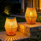 Ollny Solarlampen in Rattan Boho für Wege, Poolbereiche, Girlanden (Warmweiß, IP44 wasserdicht)
