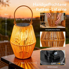 Ollny Solarlampen in Rattan Boho für Wege, Poolbereiche, Girlanden (Warmweiß, IP44 wasserdicht)