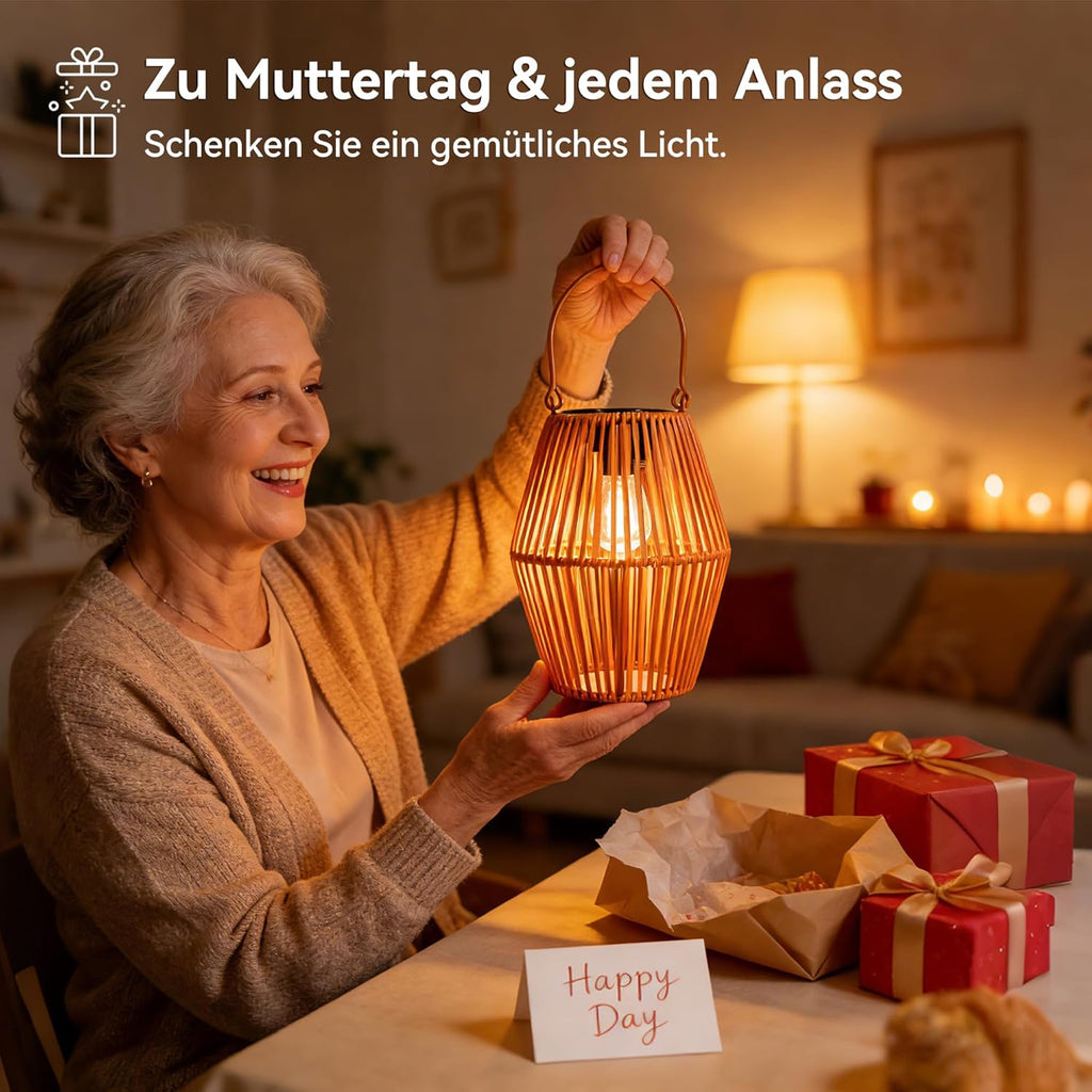 Ollny Solarlampen in Rattan Boho für Wege, Poolbereiche, Girlanden (Warmweiß, IP44 wasserdicht)