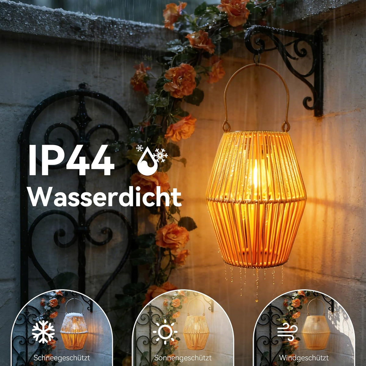 Ollny Solarlampen in Rattan Boho für Wege, Poolbereiche, Girlanden (Warmweiß, IP44 wasserdicht)