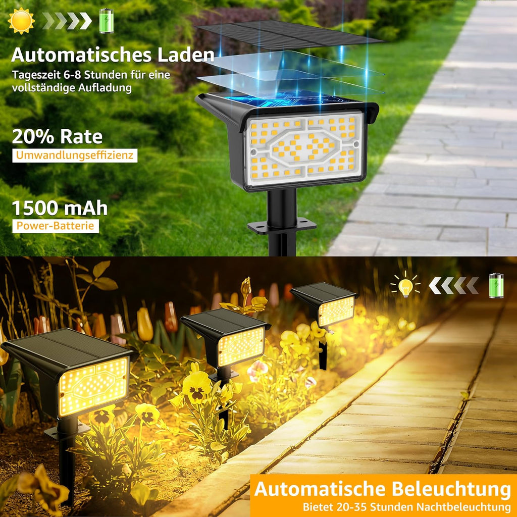 Ollny 60 LEDs Solarstrahler für Außen (Warmweiß, 3 Modi, IP65 Wasserdichte)