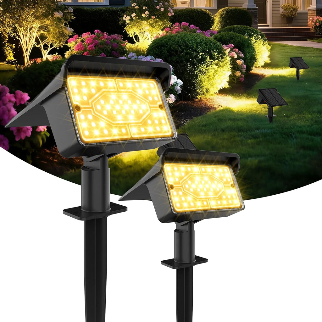 Ollny 60 LEDs Solarstrahler für Außen (Warmweiß, 3 Modi, IP65 Wasserdichte)