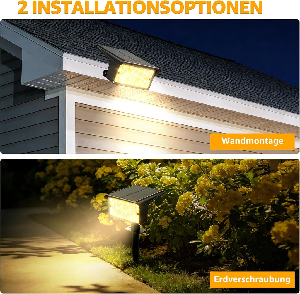 Ollny 60 LEDs Solarstrahler für Außen (Warmweiß, 3 Modi, IP65 Wasserdichte)