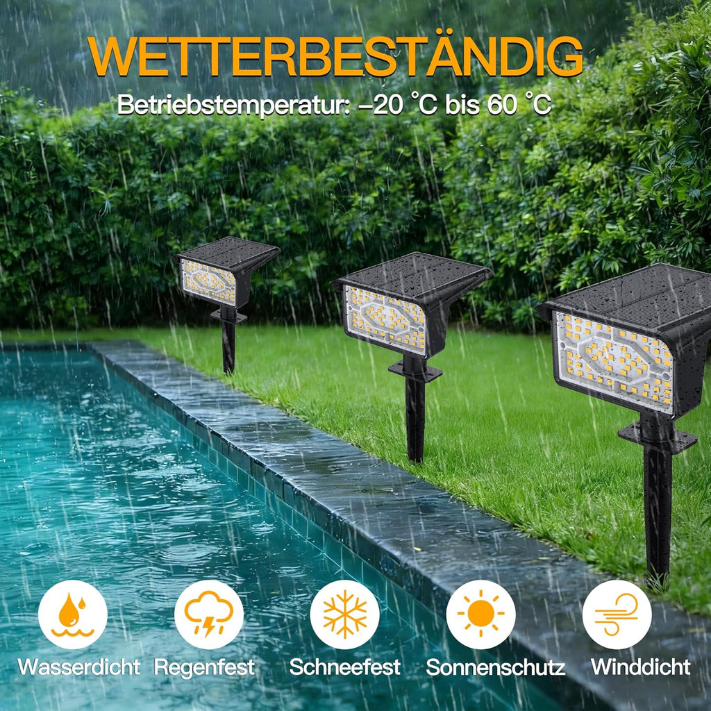 Ollny 60 LEDs Solarstrahler für Außen (Warmweiß, 3 Modi, IP65 Wasserdichte)