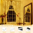Ollny 300 LEDs 3m*3m USB Kupferdraht Vorhang Lichterkette mit Haken (warmweiß, IP44 wasserdicht)