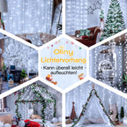 Ollny 300 LEDs 3m*3m USB Kupferdraht Vorhang Lichterkette mit Haken (Kaltweiß, IP44 wasserdicht)