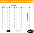 Ollny 300 LEDs 3m*3m USB Kupferdraht Vorhang Lichterkette mit Haken (Kaltweiß, IP44 wasserdicht)