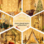 Ollny 300 LEDs 3m*3m USB Kupferdraht Vorhang Lichterkette mit Haken (warmweiß, IP44 wasserdicht)