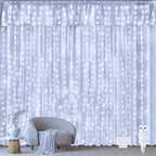 Ollny 300 LEDs 3m*3m USB Kupferdraht Vorhang Lichterkette mit Haken (Kaltweiß, IP44 wasserdicht)