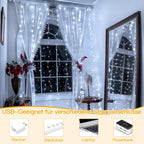 Ollny 300 LEDs 3m*3m USB Kupferdraht Vorhang Lichterkette mit Haken (Kaltweiß, IP44 wasserdicht)