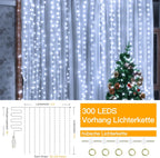 Ollny 300 LEDs 3m*3m USB Kupferdraht Vorhang Lichterkette mit Haken (Kaltweiß, IP44 wasserdicht)