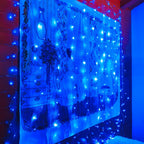 Ollny 200 LEDs 2m*2m USB Kupferdraht Vorhang Lichterkette mit Haken (Blau, IP44 wasserdicht)